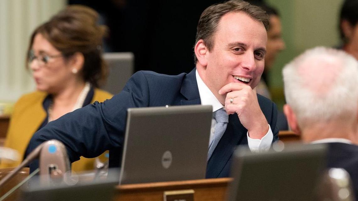 Assemblyman Marc Levine, D-San Rafael, smiles Wednesday after the Assembly approved his measure designating denim as the state’s fabric.
