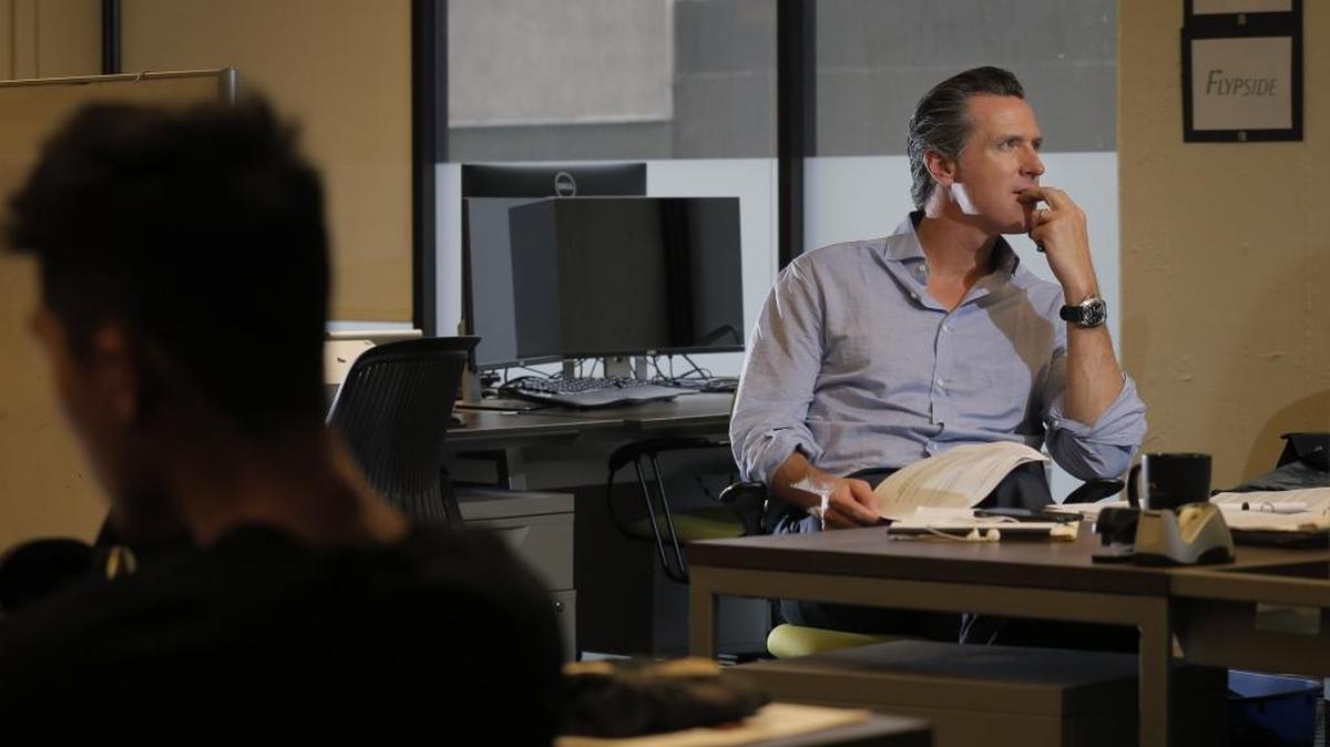 California Lt. Governor Gavin Newsom at Founders Den where he has an office space in San Francisco in July. Newsom is backing a marijuana legalization ballot initiative.