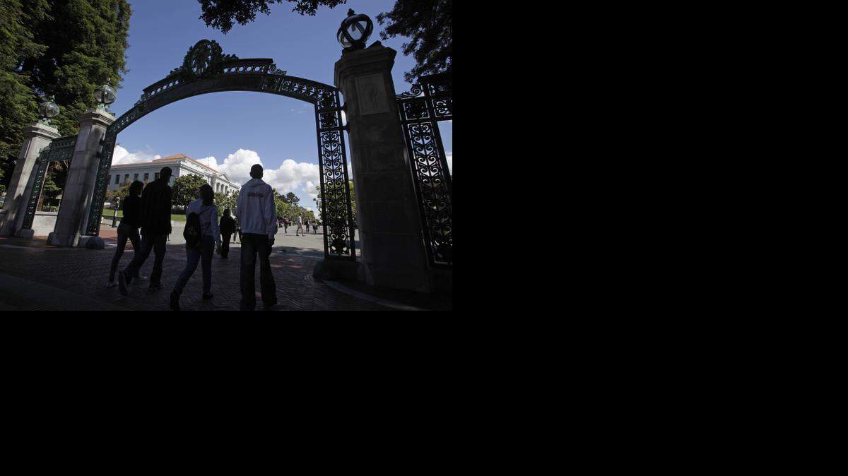 
Students walk through Sather Gate on the UC Berkeley campus.
