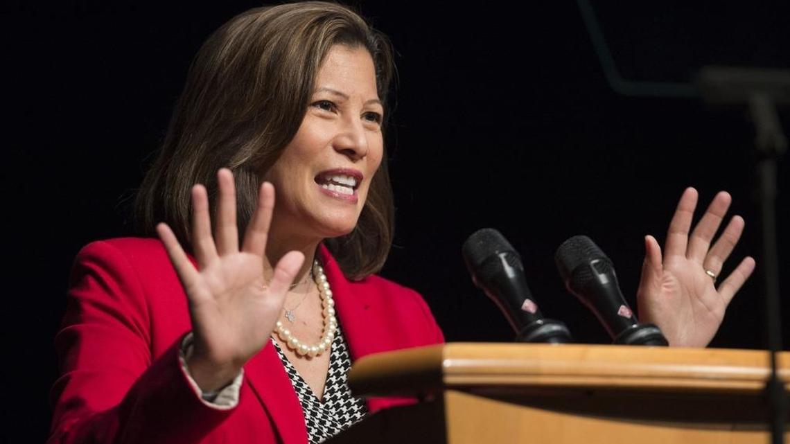 California Supreme Court Chief Justice Tani Cantil-Sakauye speaks during her keynote address at the UC Davis Fall Convocation at the Mondavi Center on Sept. 20, 2016.