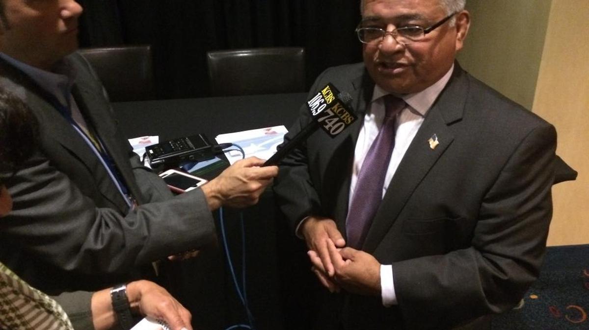 
Assemblyman Rocky Chavez, R-Oceanside, chats with reporters at the state GOP convention on Friday.
