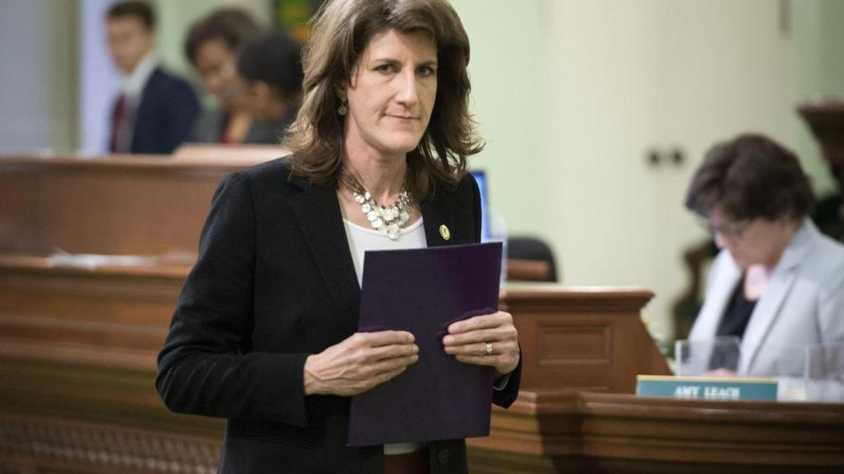 Assemblywoman Catherine Baker leaves in the assembly chambers after session on Thursday, Feb. 15, 2015.