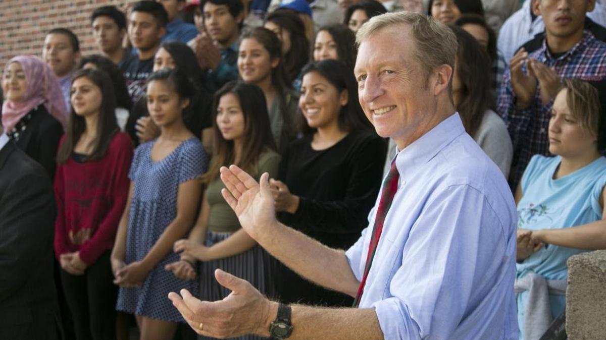 Tom Steyer meets with students at John Marshall High School in Los Angeles on Oct. 28, 2014.