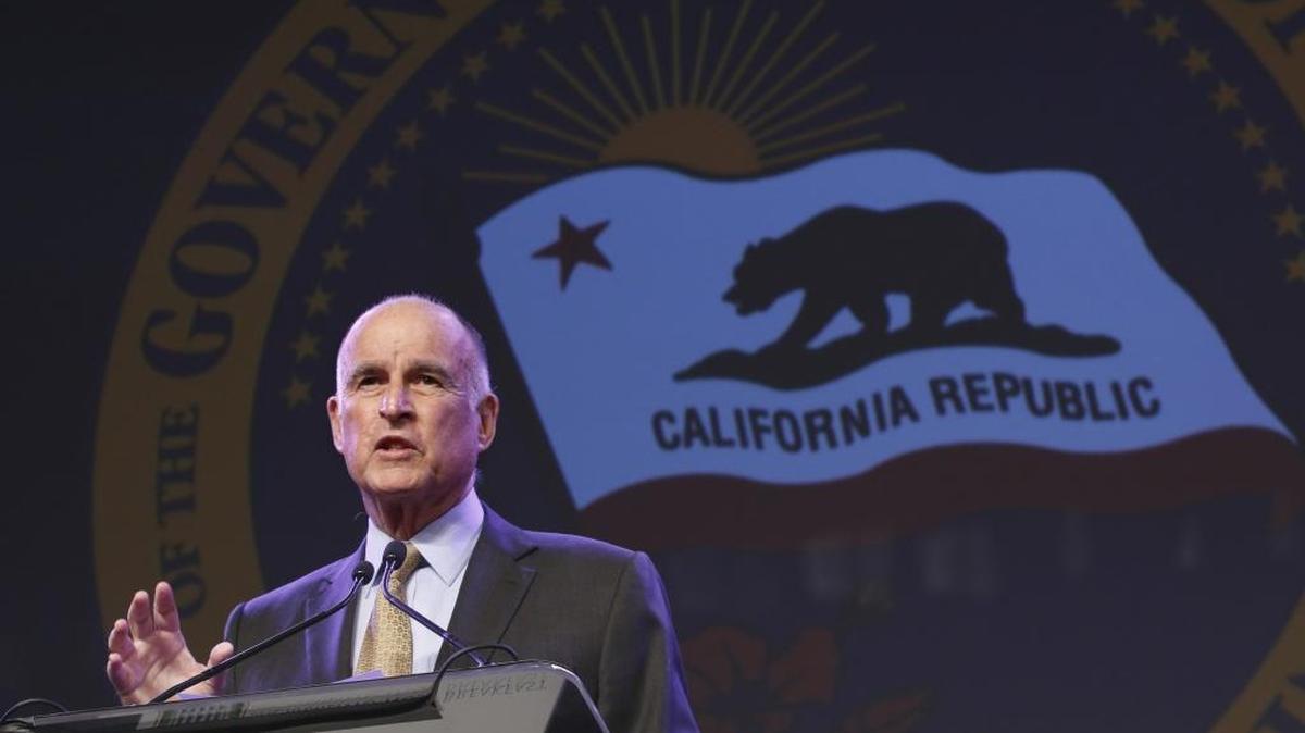 Gov. Jerry Brown gestures during a recent community event in Sacramento.