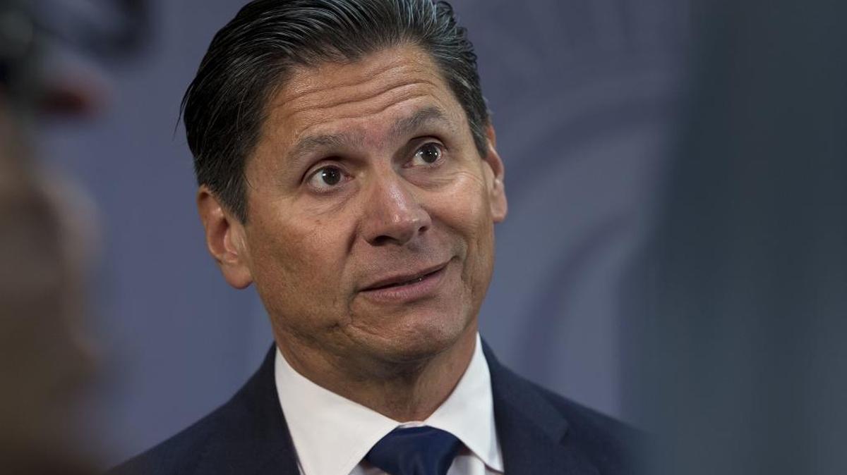 Eloy Ortiz Oakley talks to reporters after he was named chancellor of the California Community Colleges on July 18, 2016, in Sacramento.