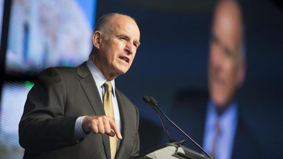 Gov. Jerry Brown speaks at the 91st Annual Sacramento Host Breakfast at the Sacramento Convention Center on May 18, 2016.