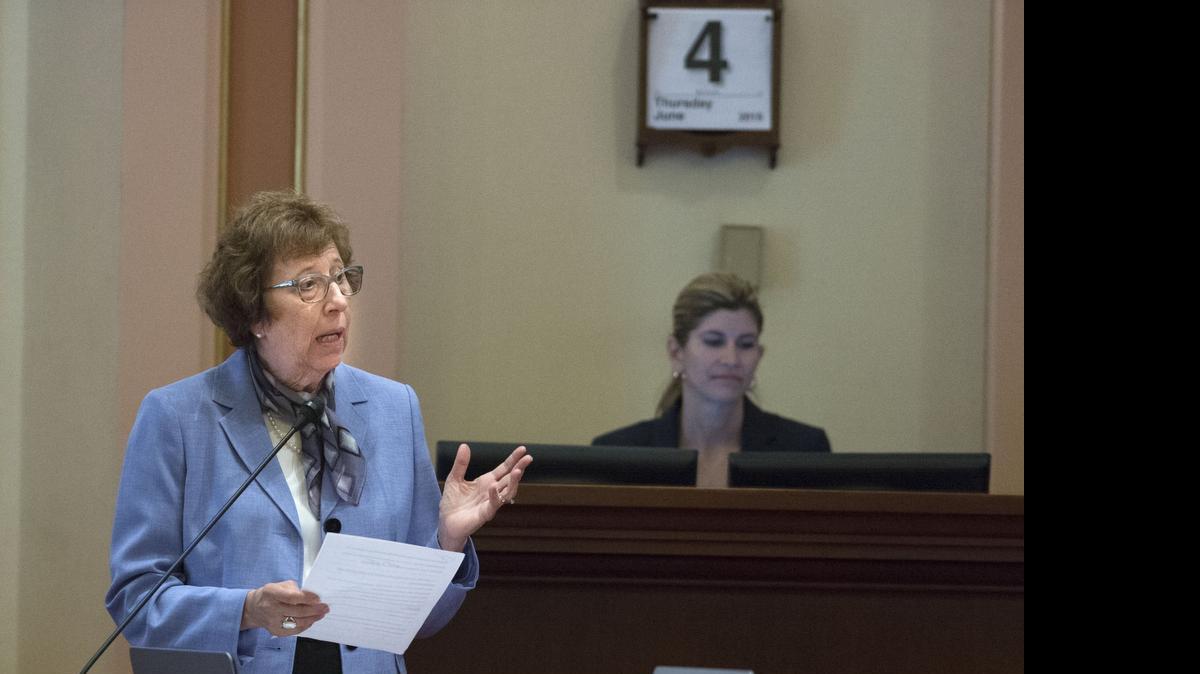 
Sen. Lois Wolk, D-Davis, asks members to vote SB 128 a bill that would allow physicians to assist in the death of terminally ill patients on Thursday, June 4, 2015. 
