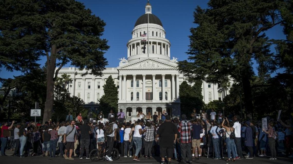 A protest outside the California State Capitol on Friday, July 8.