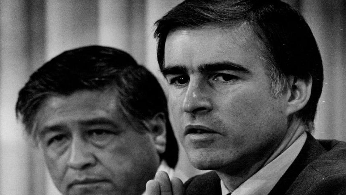 
Cesar Chavez, left, and Gov. Jerry Brown during Brown’s first round as governor.
