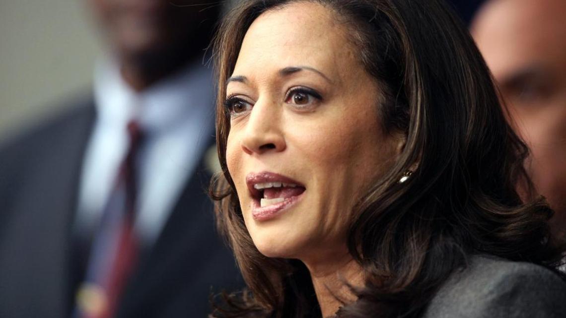 Attorney General Kamala Harris, candidate for U.S. Senate, speaks at a news conference in Los Angeles.