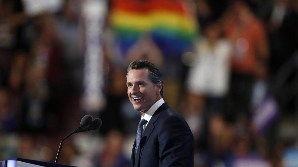 California Lt. Gov. Gavin Newsom speaks during the Democratic National Convention in Philadelphia , Wednesday, July 27, 2016.