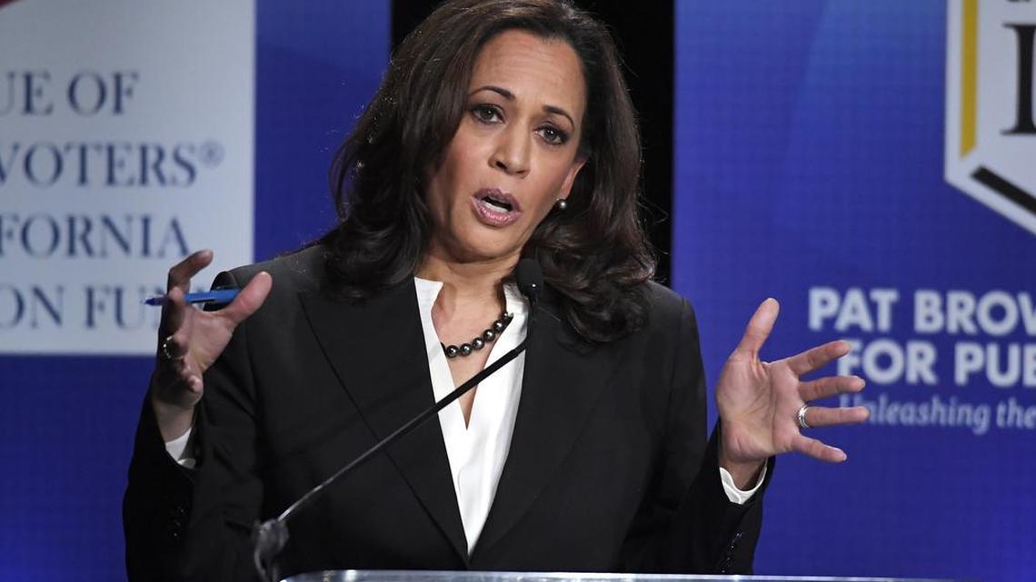 California U.S. Senate Democratic candidate California Attorney General Kamala Harris speaks during a debate against Congresswoman Loretta Sanchez, Wednesday, Oct. 5, 2016, in Los Angeles.