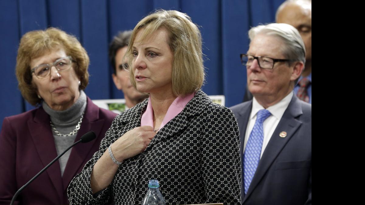 
Debbie Ziegler, center, the mother of Brittany Maynard, speaks in support of proposed legislation allowing doctors to prescribe life-ending medication to terminally ill patients during a news conference at the Capitol, Wednesday, Jan. 21, 2015, in Sacramento.
