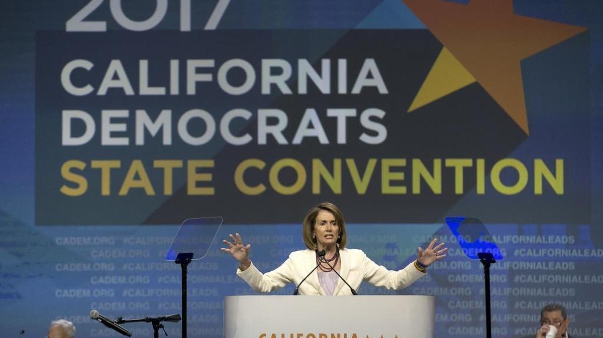 Rep. Nancy Pelosi, D-Calif., speaks during the California Democratic Party Convention in Sacramento on May 20, 2017.