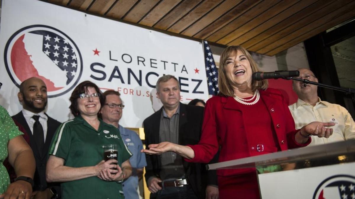 Rep. Loretta Sanchez addresses supporters at Anaheim Brewery in Anaheim on June 7.