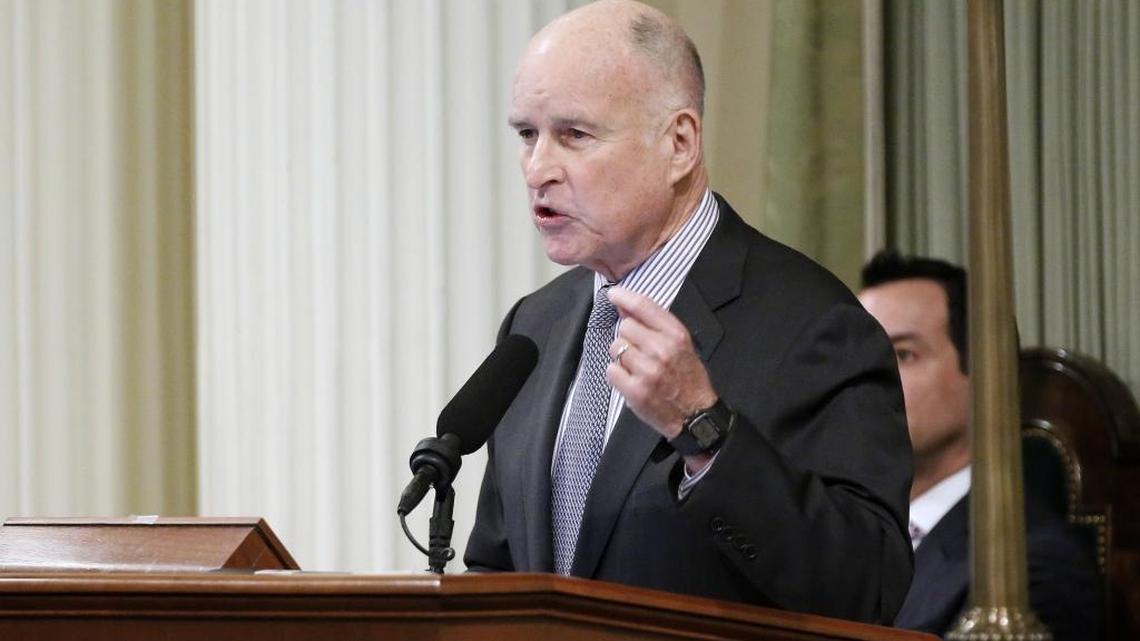 Gov. Jerry Brown delivers his State of the State speech earlier this year.