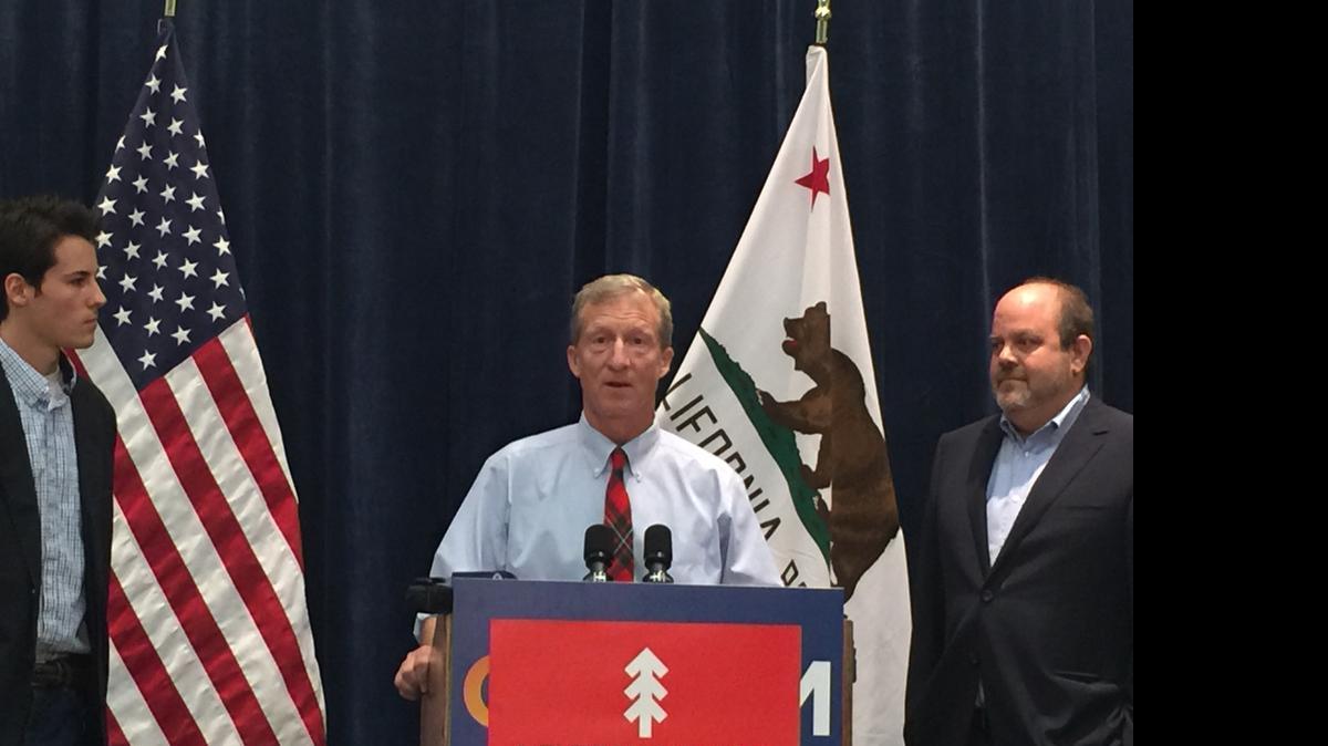 
Billionaire environmentalist Tom Steyer speaks at the California Democratic Party convention on Friday in Anaheim.
