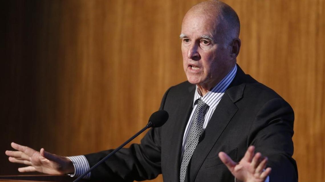 In this Oct. 27, 2015 file photo, California Gov. Jerry Brown speaks at the Carbon Neutrality Initiative on the campus of the University of California-San Diego, in San Diego.