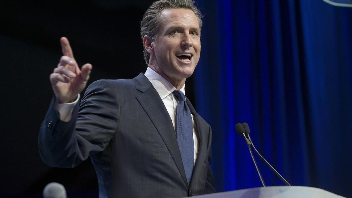 Gavin Newsom speaks during the California Democratic Convention at the Sacramento Convention Center on May 20, 2017.