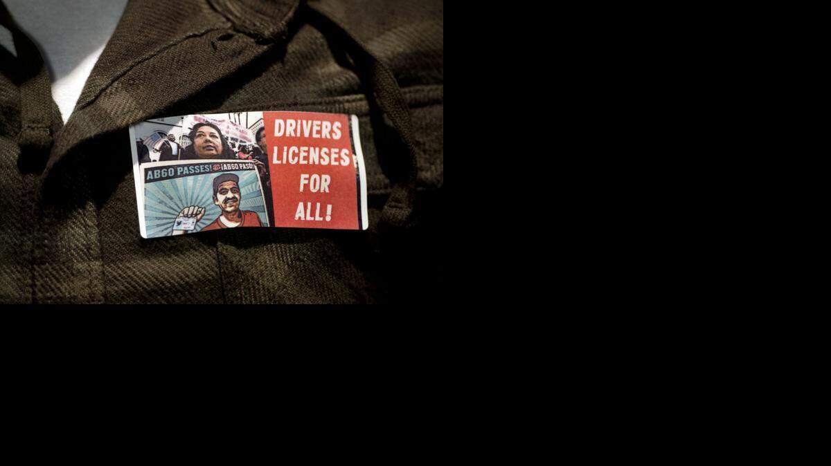 
Most people who attended a DMV public hearing at 11th and O streets wore this sticker on Tuesday, January 28, 2014 in Sacramento, Calif.
