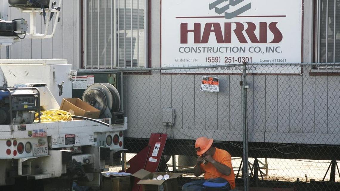 
A Harris Construction sign is shown outside the construction office where Fresno Unified's new Gaston Middle School was being built in West Fresno on October 25, 2012.
