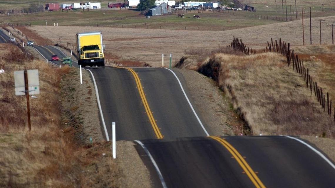 Traffic on a dangerous roadway, November 1, 2004.