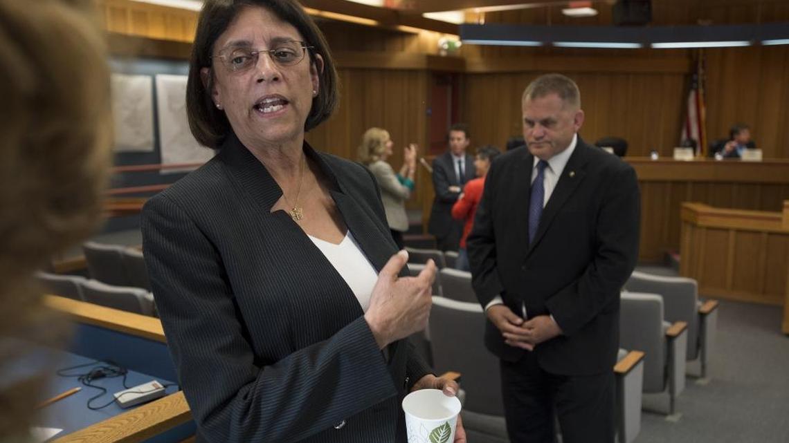 Cecilia Aguiar-Curry, mayor of Winters, one of four Democrats running for the Assembly District 4 seat, attends a debate May 25, 2016, in Dixon. At right is Republican candidate Charlie Schaupp, a retired Marine Corps officer and farmer. A group funded by major oil companies has spent $341,000 to support Aguiar-Curry.