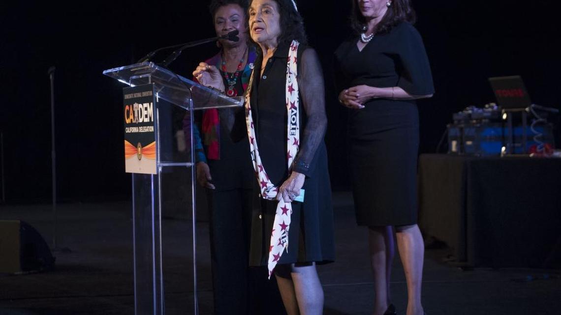 Dolores Huerta attends a party with Attorney General Kamala Harris at the Marriott Hotel in Philadelphia on July 28, 2016.
