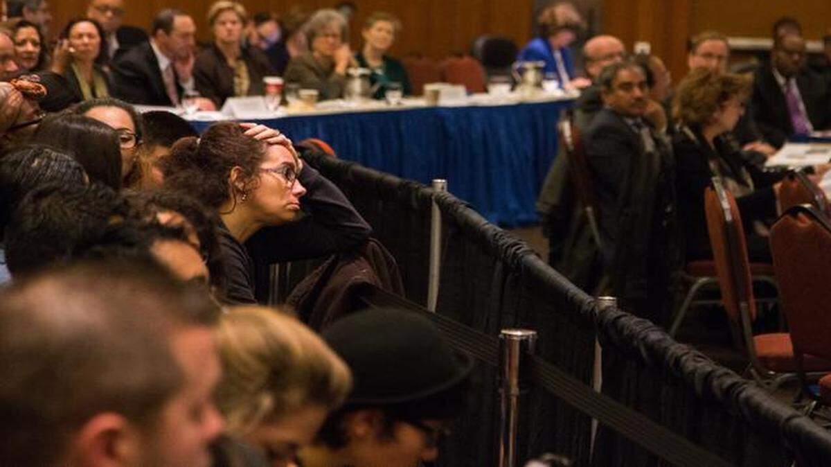 
UC Berkeley alumna and BAMN organizer Tania Kappner reacts during the UC regents meeting at UC San Francisco’s Mission Bay campus on Wednesday. UC regents are to vote on a policy that would result in tuition hikes if the state does not help fund the University of California.
