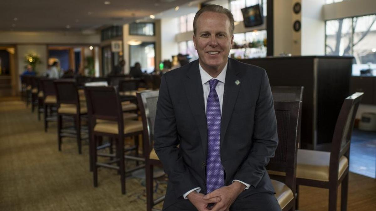 San Diego Mayor Kevin Faulconer poses for a portrait during a Public Policy Institute of California conference on building for California's future at the Sheraton Grant Hotel on Feb. 10, 2017, in Sacramento.