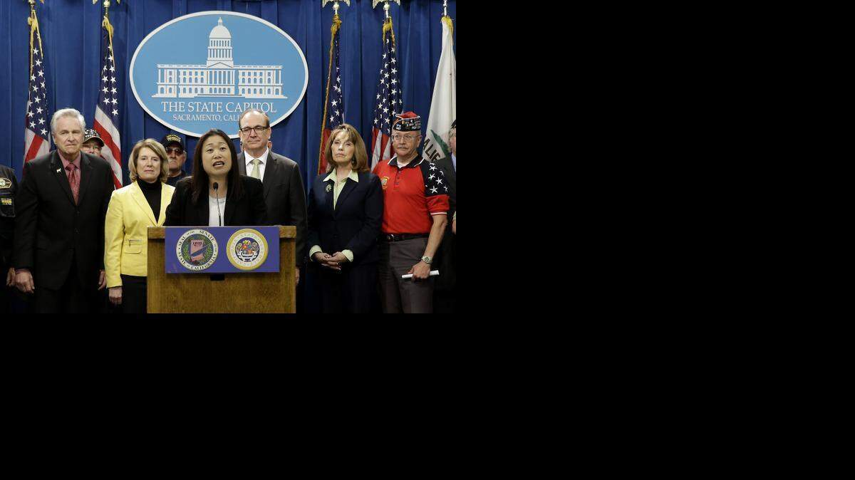 
State Sen. Janet Nguyen, R-Garden Grove, center, and other Republican lawmakers introduced a constitutional amendment Monday to block California universities from banning the American flag.
