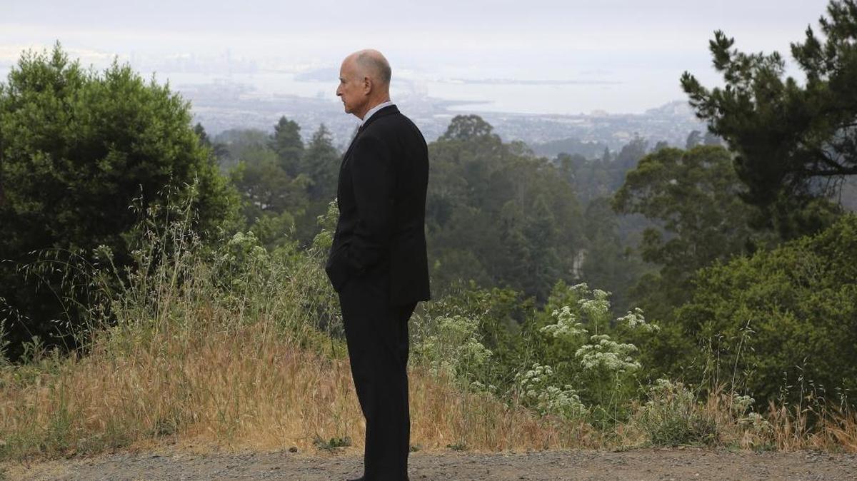Gov. Jerry Brown along the road leading to his home in Oakland, Calif., June 3, 2014.