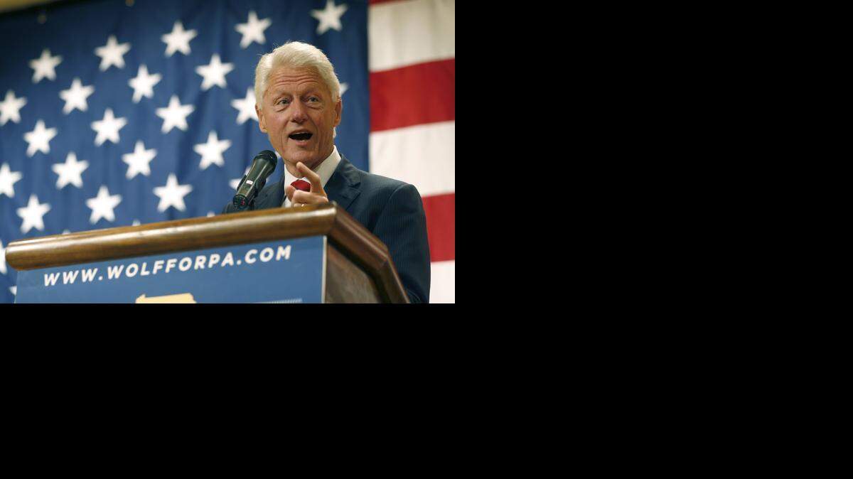 
Former President Bill Clinton stumps for Pennsylvania Democratic gubernatorial candidate Tom Wolf at a campaign rally in Pittsburgh on Oct. 27, 2014.
