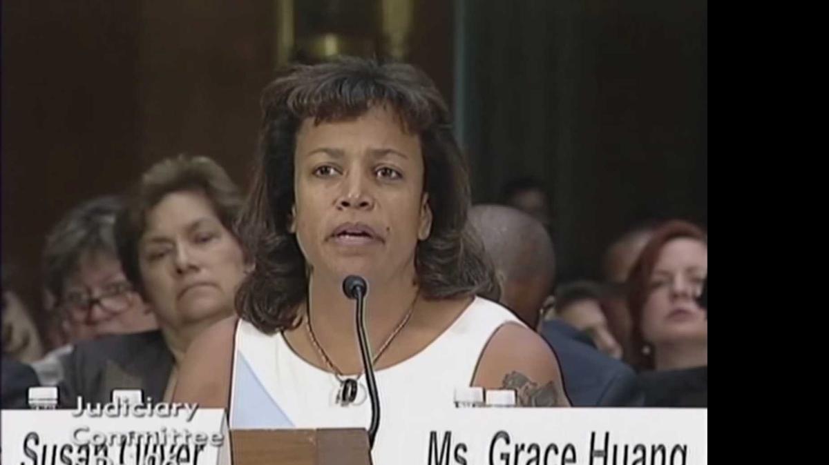 
Susan Oliver talks to a Senate hearing on policies that shield illegal immigrants. 
