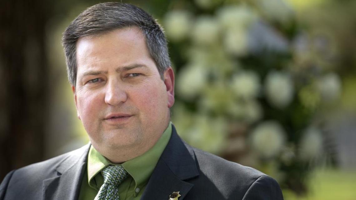 Sacramento County Sheriff Scott Jones talks during the March dedication of a memorial bench in honor of fallen deputy Danny Oliver on Friday, March 13, 2015. Jones, a Republican, plans to announce Monday he will run against Rep. Ami Bera, D-Elk Grove.