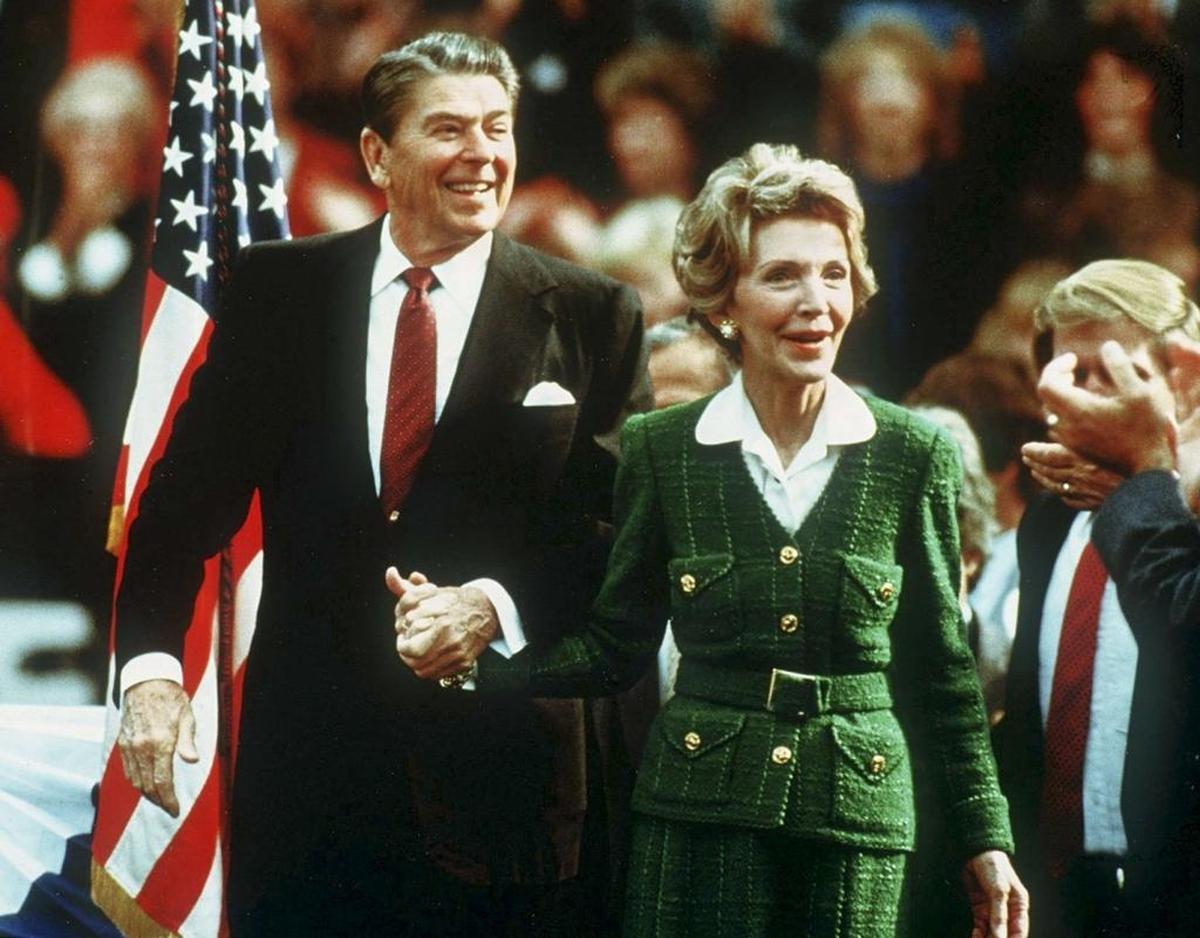 President Ronald Reagan and Nancy Reagan visit the California Capitol for a campaign rally on Nov. 5, 1984.