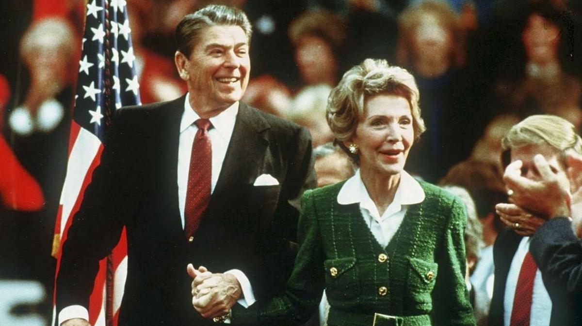 President Ronald Reagan and Nancy Reagan visit the state Capitol in Sacramento on Monday, Nov. 5, 1984, the day before his reelection. An estimated crowd of 20,000 people came to see him speak on the west steps.
