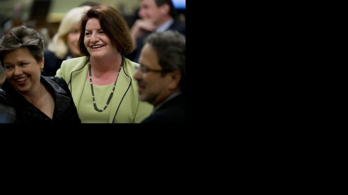 
Assembly Speaker Toni Atkins, D-San Diego, center, is working to reassert the state’s support for low-income housing. Her spouse, Jennifer LeSar, left, is an affordable housing consultant.
