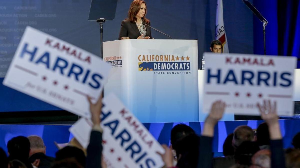 
California State Attorney General Kamala Harris speaks to California Democrats on May 16, 2015.
