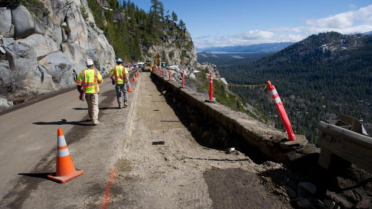 
A portion of the Highway 50 road surface, right, undergoing road work. Tuesday, May 10, 2011.
