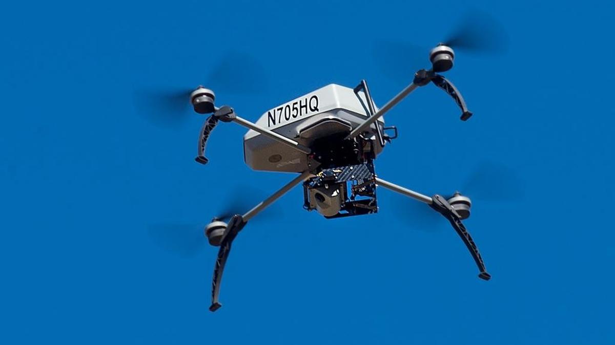 
A drone operated by the Alameda County Sheriff’s Office flies on Aug. 14, 2015, during a demonstration of a search and rescue operation in Dublin. 
