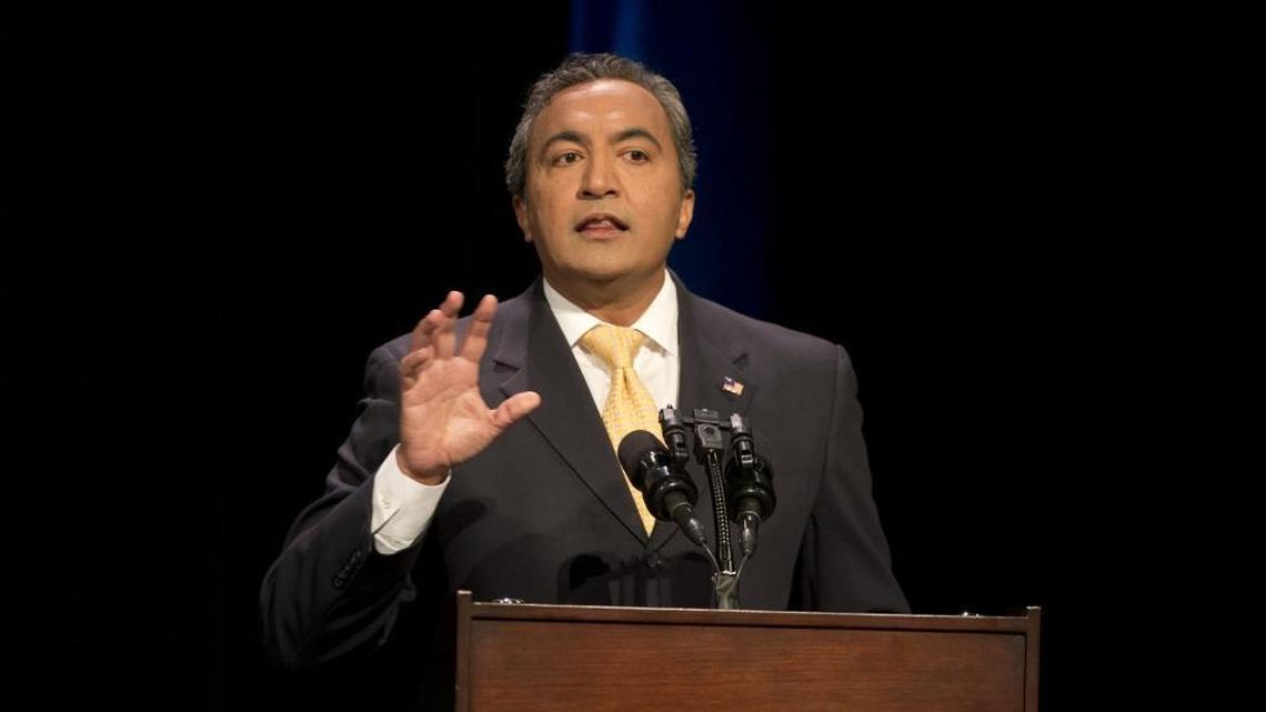 Incumbent, Democratic Rep. Ami Bera responds to questions during his debate with Republican Doug Ose for the 7th Congressional District, at the KVIE Studio's on Oct. 8, 2014, in Sacramento.