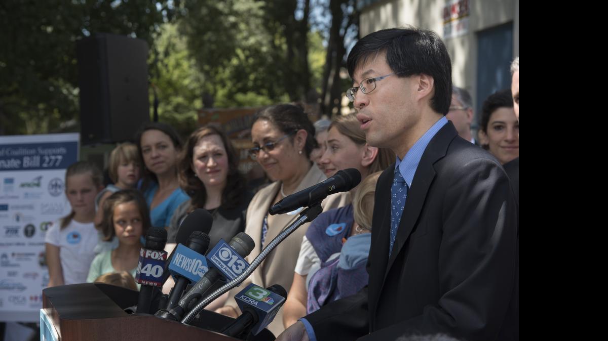 
Sen. Richard Pan speaks to supporters of Senate Bill 277, which eliminates personal and religious belief exemptions for vaccines, after the bill was signed on June 30, 2015 in Sacramento, Calif.
