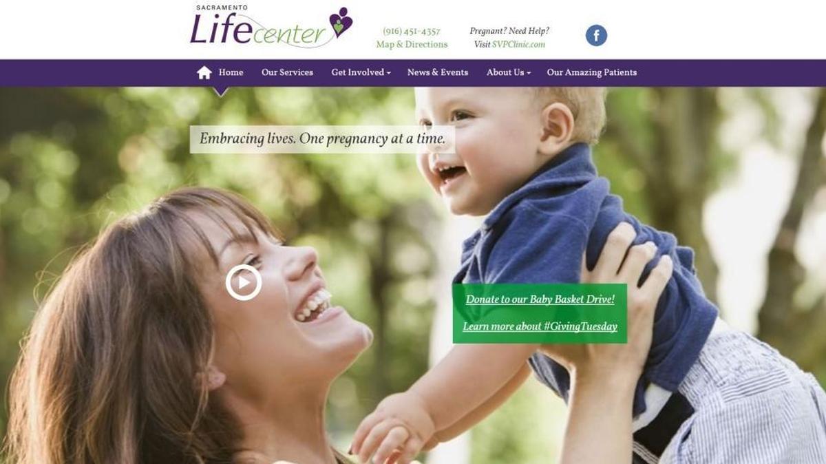 The home page of the Sacramento Life Center.