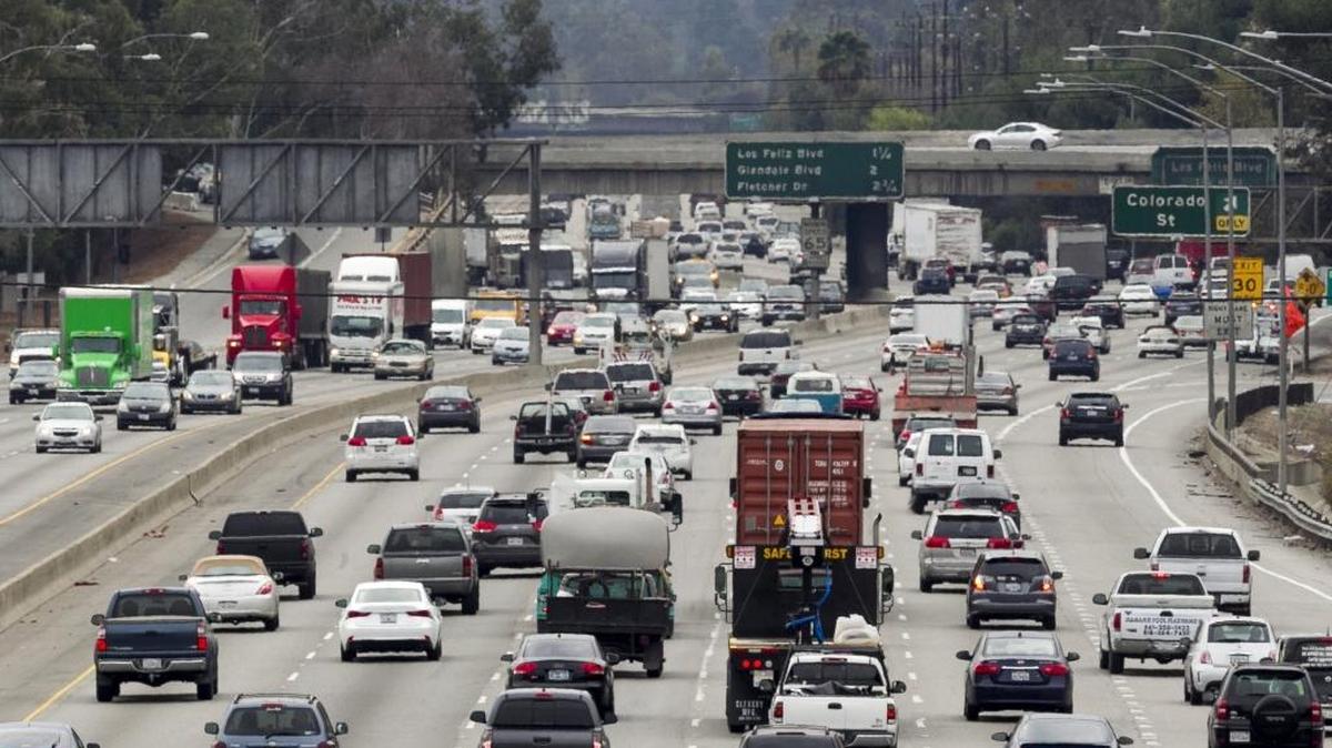 
In this Thursday, Feb. 6, 2014 photo, late morning traffic travels on Interstate 5, in Los Angeles. In California, I-5 in Los Angeles County is the most congested route, according to the California Department of Transportation.
