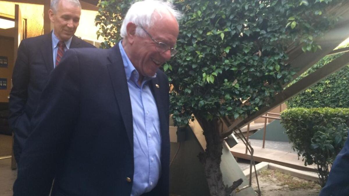 Bernie Sanders prepares to speak at a rally in San Bernardino on Tuesday, May 24, 2016.