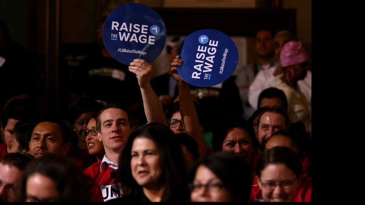 
Organized labor has been leading a push to raise the minimum wage in Los Angeles and other cities across California and the country.

