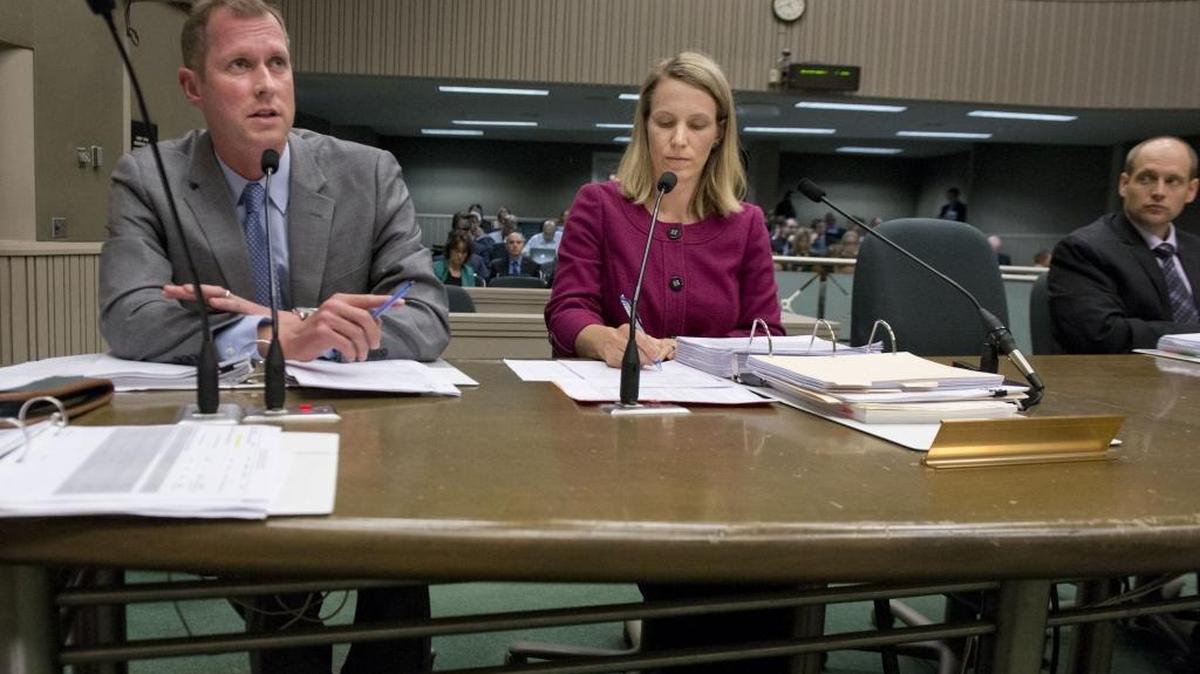 Matt Almy, of the Department of Finance talks to members of the Budget Conference Committee as Keely Bosler, then-Department of Finance Chief Deputy Director takes notes on Thursday, June 12, 2014.