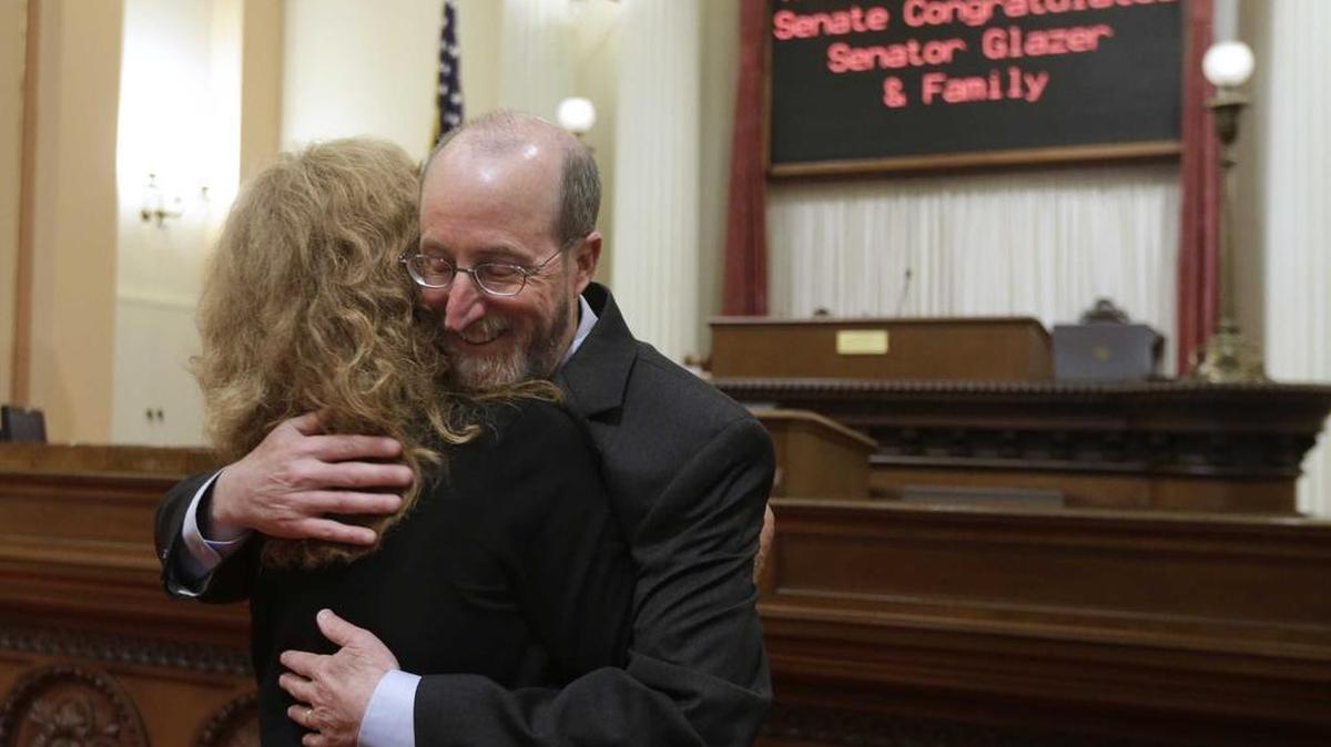 
State Sen. Steve Glazer hugs his sister, Lynne, after his swearing-in May 28, 2015. The special elections to fill the vacancy in the East Bay’s 7th Senate District consumed more than $12 million, final reports show.
