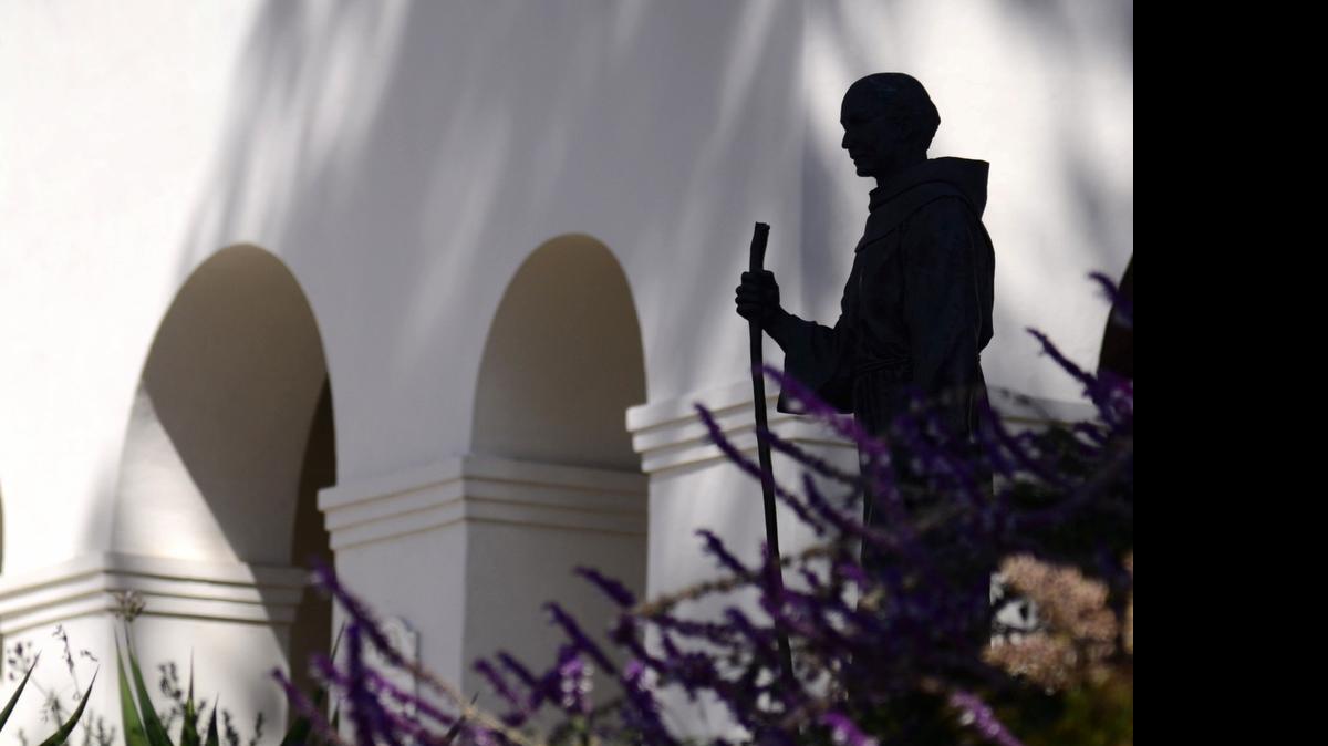 
A statue of Fray Junipero Serra, the founder of The California Missions, is outside the Mission San Luis Obispo de Tolosa in San Luis Obispo, photographed June 20, 2012.
